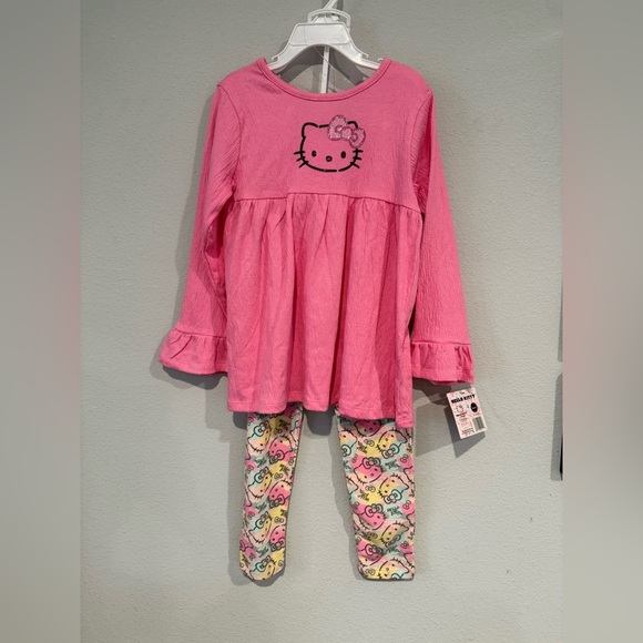 NEW Girls Hello Kitty Shirt Top Pant Legging Set 2 Piece Size 6 X Pink Outfit - Picture 1 of 4
